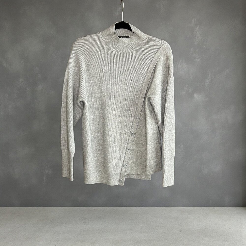 Halogen Sweater Light Gray Mock Neck Asymmetrical Button Detail size XS